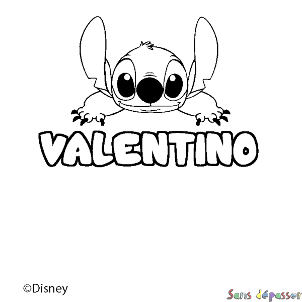 Coloriage pr&eacute;nom VALENTINO - d&eacute;cor Stitch