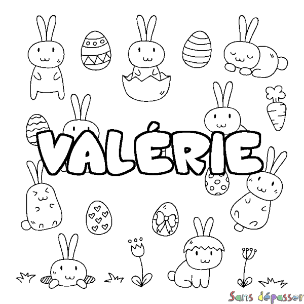Coloriage pr&eacute;nom VAL&Eacute;RIE - d&eacute;cor Paques