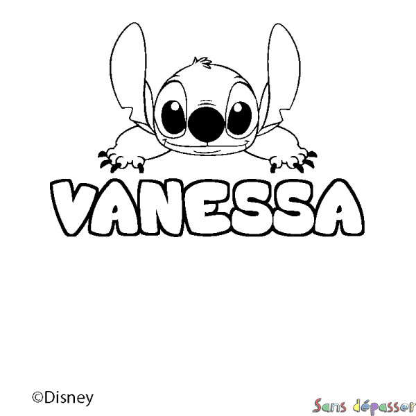 Coloriage pr&eacute;nom VANESSA - d&eacute;cor Stitch