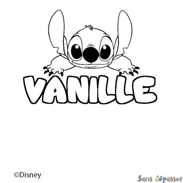 Coloriage pr&eacute;nom VANILLE - d&eacute;cor Stitch