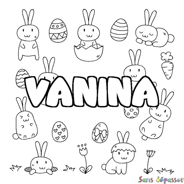 Coloriage pr&eacute;nom VANINA - d&eacute;cor Paques