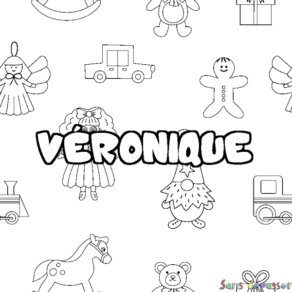 Coloriage pr&eacute;nom V&Eacute;RONIQUE - d&eacute;cor Jouets