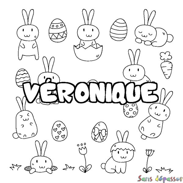 Coloriage pr&eacute;nom V&Eacute;RONIQUE - d&eacute;cor Paques