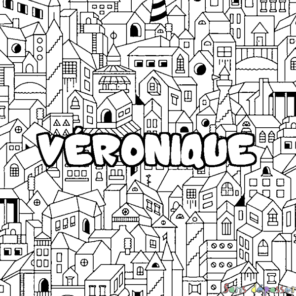 Coloriage pr&eacute;nom V&Eacute;RONIQUE - d&eacute;cor Ville