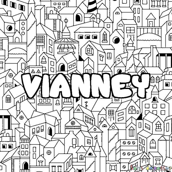 Coloriage pr&eacute;nom VIANNEY - d&eacute;cor Ville