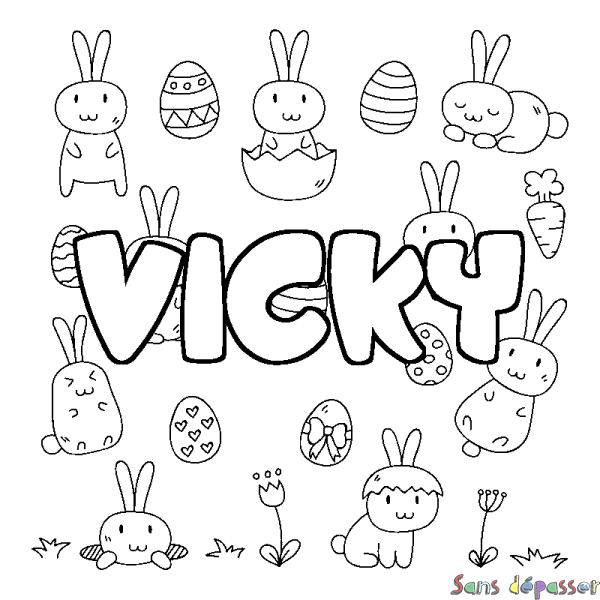 Coloriage pr&eacute;nom VICKY - d&eacute;cor Paques