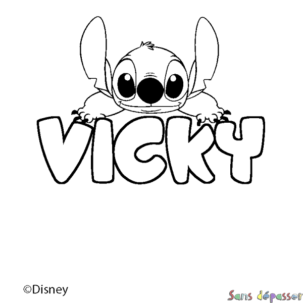 Coloriage pr&eacute;nom VICKY - d&eacute;cor Stitch