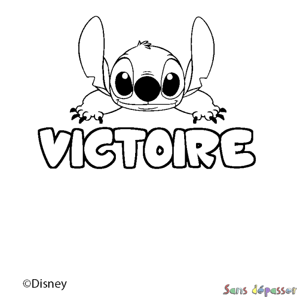 Coloriage pr&eacute;nom VICTOIRE - d&eacute;cor Stitch