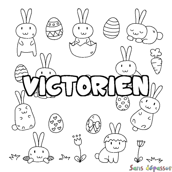 Coloriage pr&eacute;nom VICTORIEN - d&eacute;cor Paques