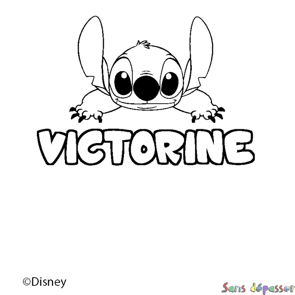 Coloriage pr&eacute;nom VICTORINE - d&eacute;cor Stitch
