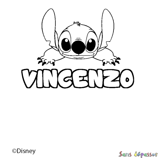 Coloriage pr&eacute;nom VINCENZO - d&eacute;cor Stitch