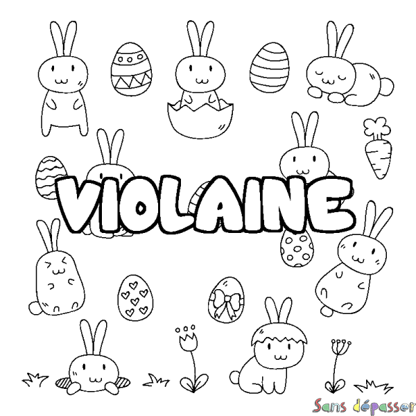 Coloriage pr&eacute;nom VIOLAINE - d&eacute;cor Paques