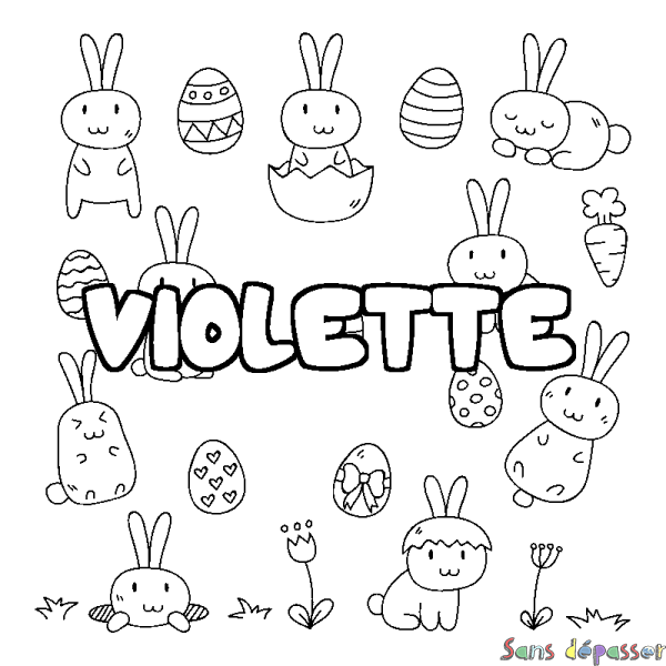 Coloriage pr&eacute;nom VIOLETTE - d&eacute;cor Paques