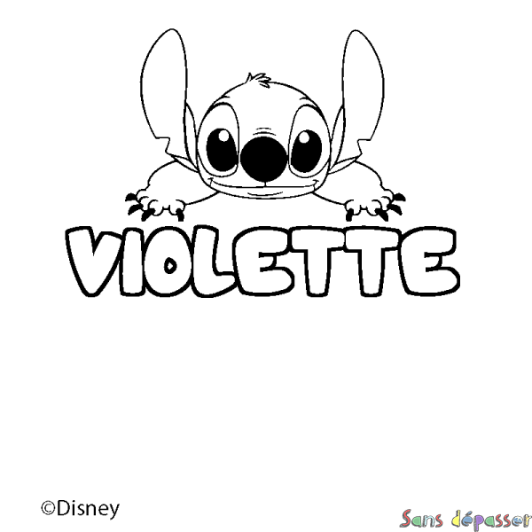 Coloriage pr&eacute;nom VIOLETTE - d&eacute;cor Stitch