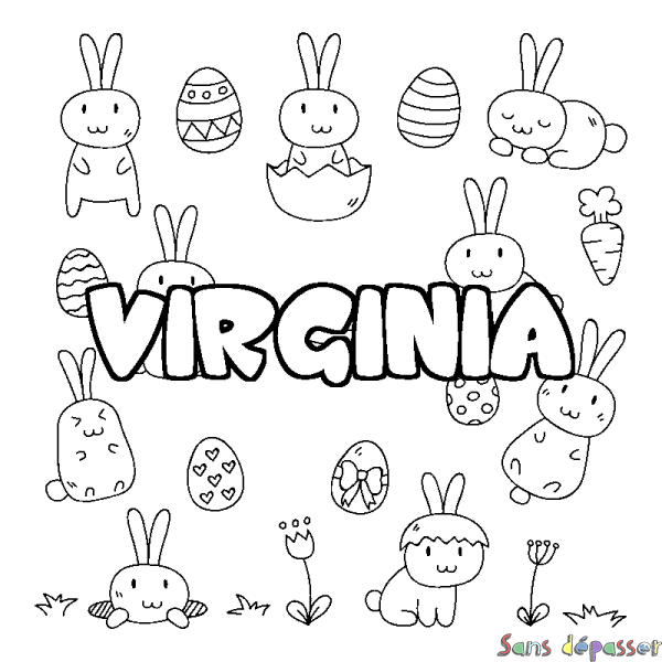 Coloriage pr&eacute;nom VIRGINIA - d&eacute;cor Paques