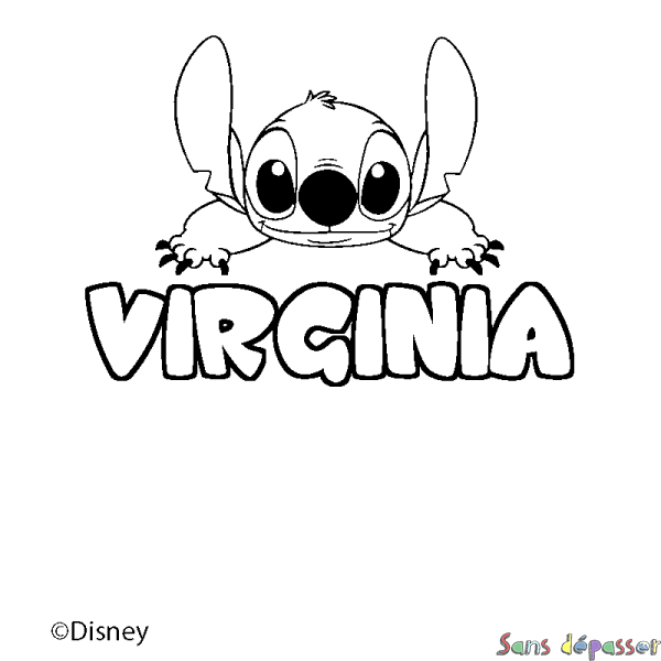 Coloriage pr&eacute;nom VIRGINIA - d&eacute;cor Stitch