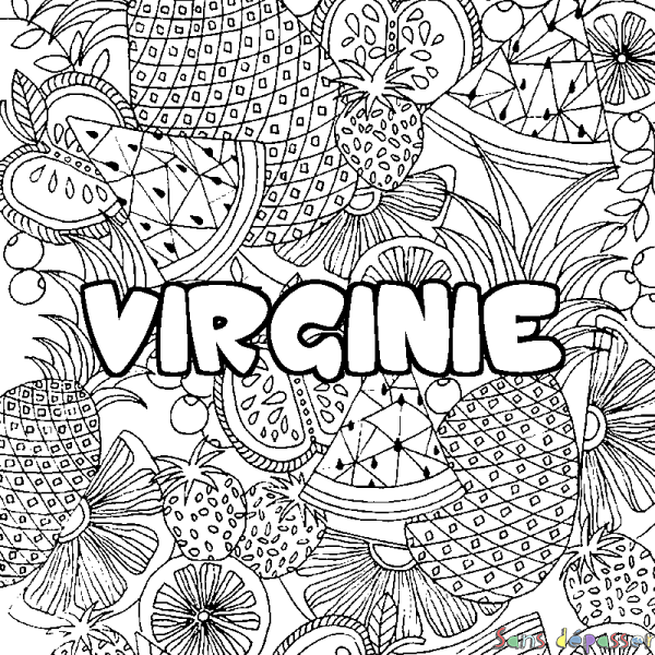Coloriage pr&eacute;nom VIRGINIE - d&eacute;cor Mandala fruits