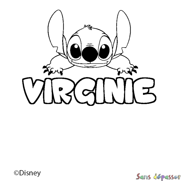 Coloriage pr&eacute;nom VIRGINIE - d&eacute;cor Stitch