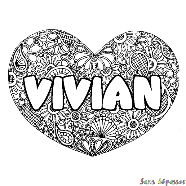 Coloriage prénom VIVIAN - d&eacute;cor Mandala coeur