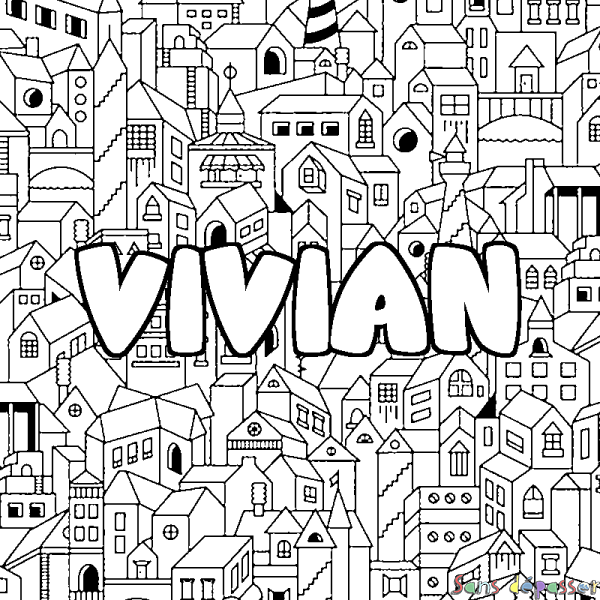 Coloriage pr&eacute;nom VIVIAN - d&eacute;cor Ville