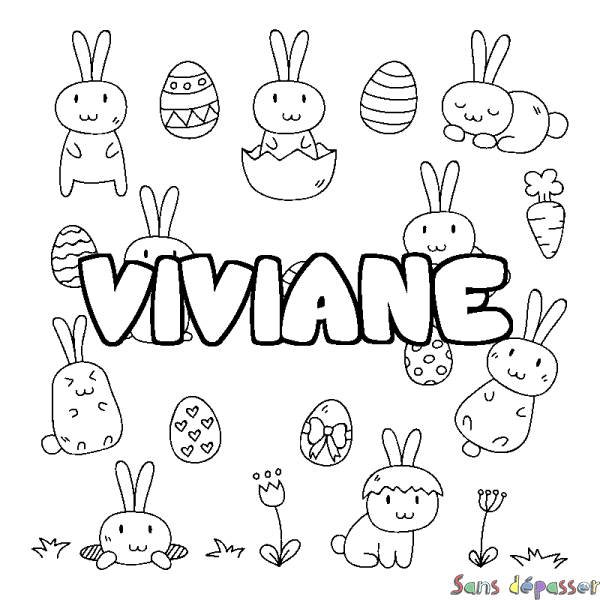 Coloriage pr&eacute;nom VIVIANE - d&eacute;cor Paques