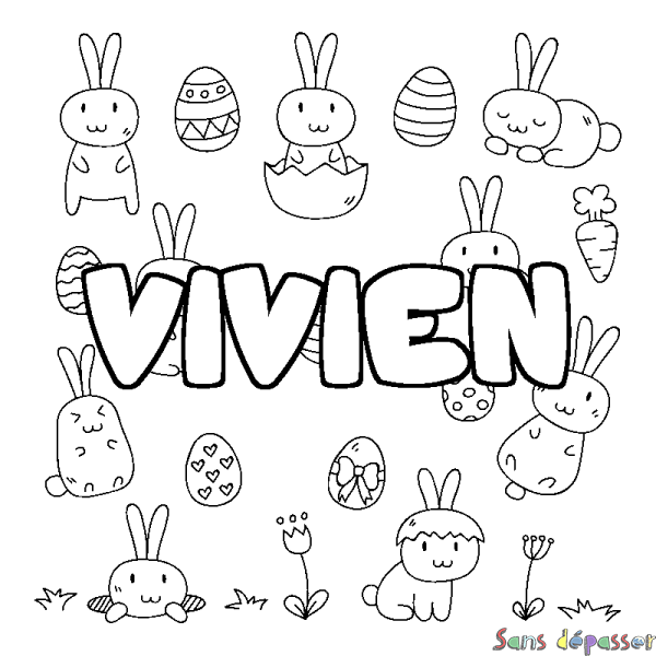 Coloriage pr&eacute;nom VIVIEN - d&eacute;cor Paques