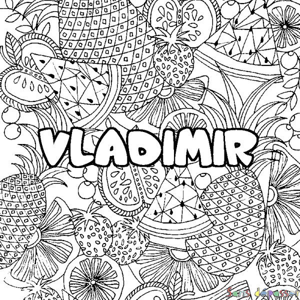 Coloriage prénom VLADIMIR - d&eacute;cor Mandala fruits