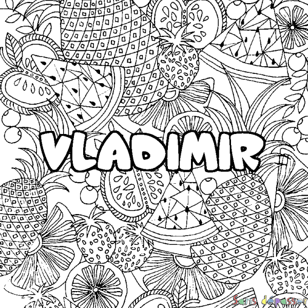 Coloriage pr&eacute;nom VLADIMIR - d&eacute;cor Mandala fruits