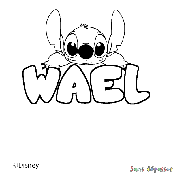 Coloriage pr&eacute;nom WAEL - d&eacute;cor Stitch