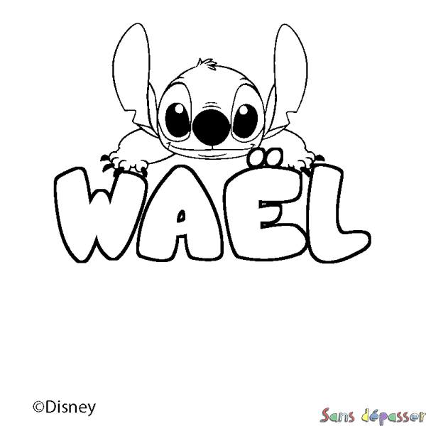 Coloriage pr&eacute;nom WA&Euml;L - d&eacute;cor Stitch