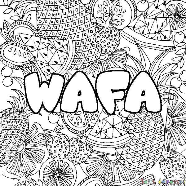 Coloriage prénom WAFA - d&eacute;cor Mandala fruits