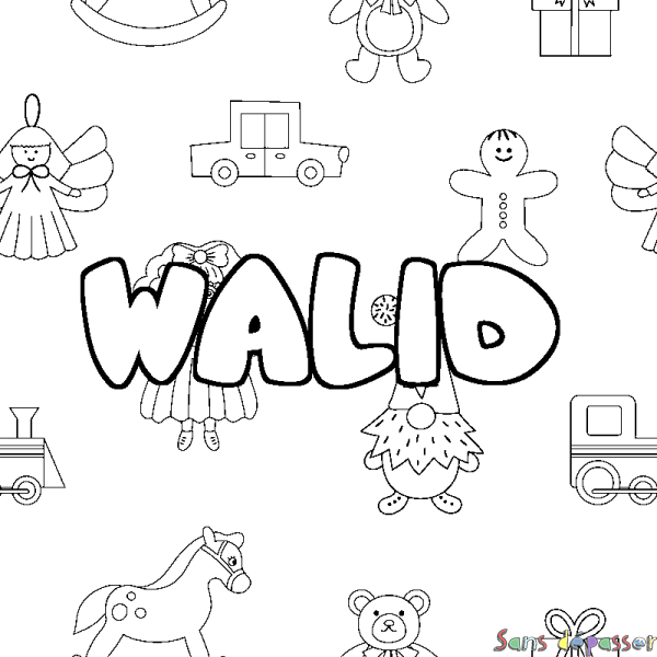 Coloriage pr&eacute;nom WALID - d&eacute;cor Jouets