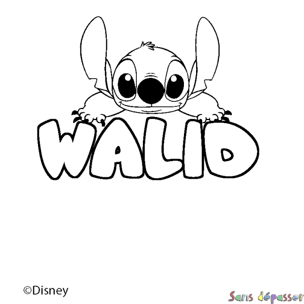 Coloriage pr&eacute;nom WALID - d&eacute;cor Stitch