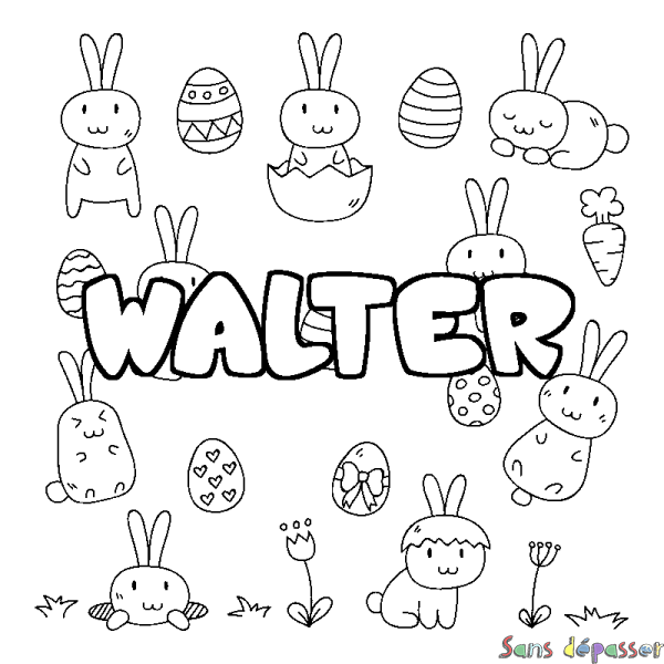 Coloriage pr&eacute;nom WALTER - d&eacute;cor Paques
