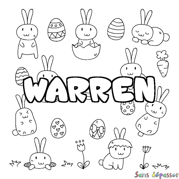 Coloriage pr&eacute;nom WARREN - d&eacute;cor Paques