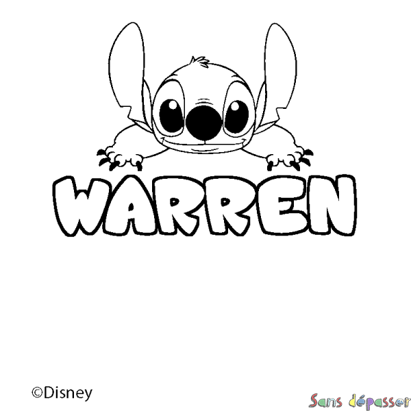 Coloriage pr&eacute;nom WARREN - d&eacute;cor Stitch