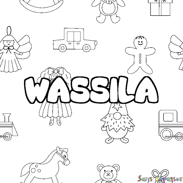 Coloriage prénom WASSILA - d&eacute;cor Jouets
