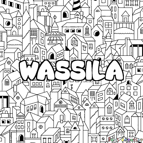 Coloriage prénom WASSILA - d&eacute;cor Ville