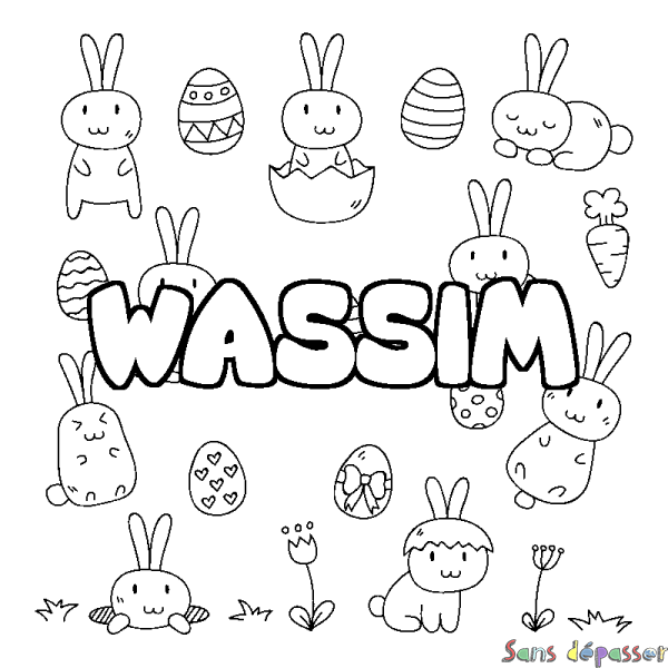 Coloriage prénom WASSIM - d&eacute;cor Paques