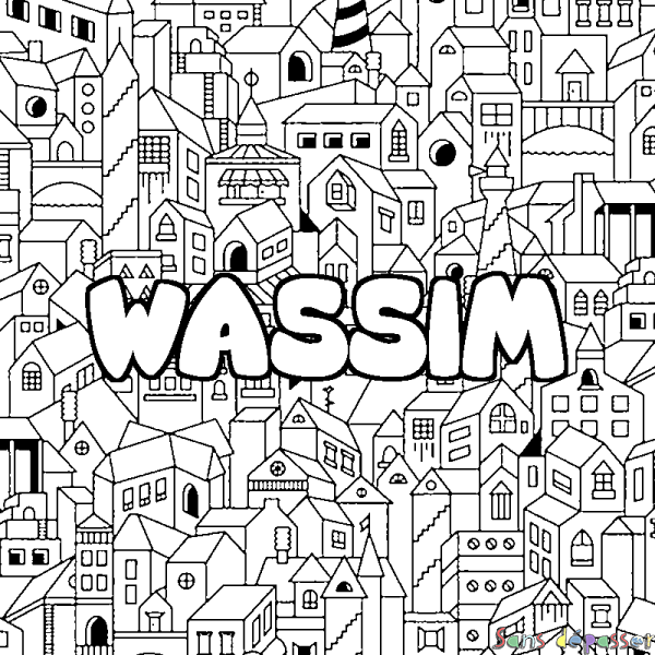 Coloriage prénom WASSIM - d&eacute;cor Ville