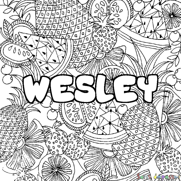 Coloriage prénom WESLEY - d&eacute;cor Mandala fruits