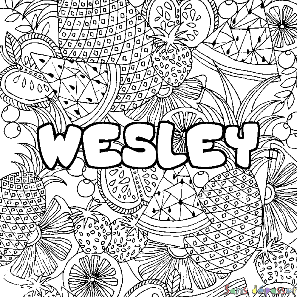 Coloriage pr&eacute;nom WESLEY - d&eacute;cor Mandala fruits