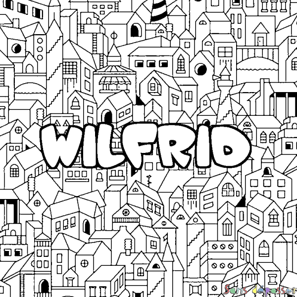 Coloriage pr&eacute;nom WILFRID - d&eacute;cor Ville