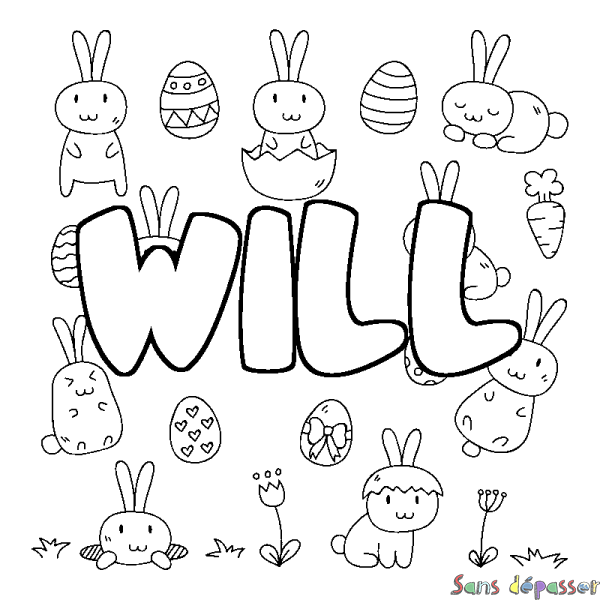 Coloriage pr&eacute;nom WILL - d&eacute;cor Paques