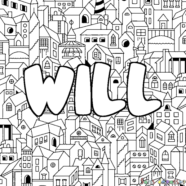 Coloriage pr&eacute;nom WILL - d&eacute;cor Ville