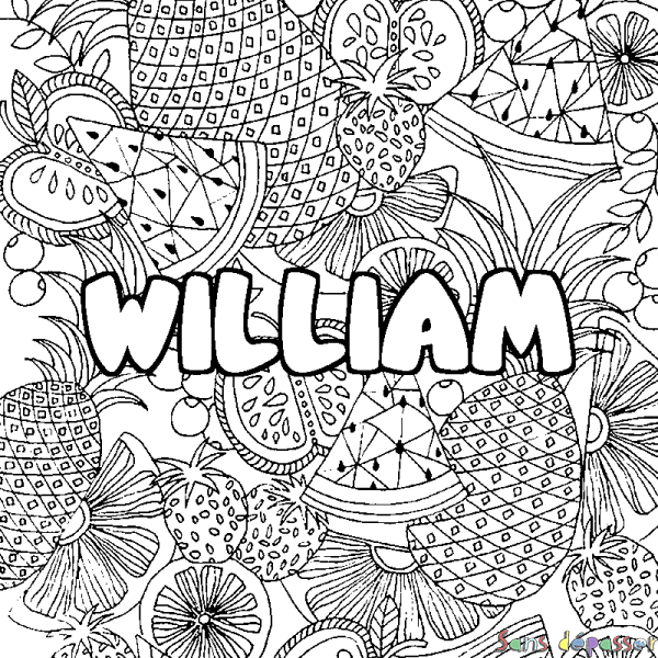 Coloriage prénom WILLIAM - d&eacute;cor Mandala fruits