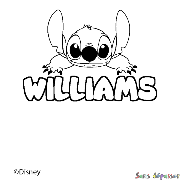 Coloriage pr&eacute;nom WILLIAMS - d&eacute;cor Stitch