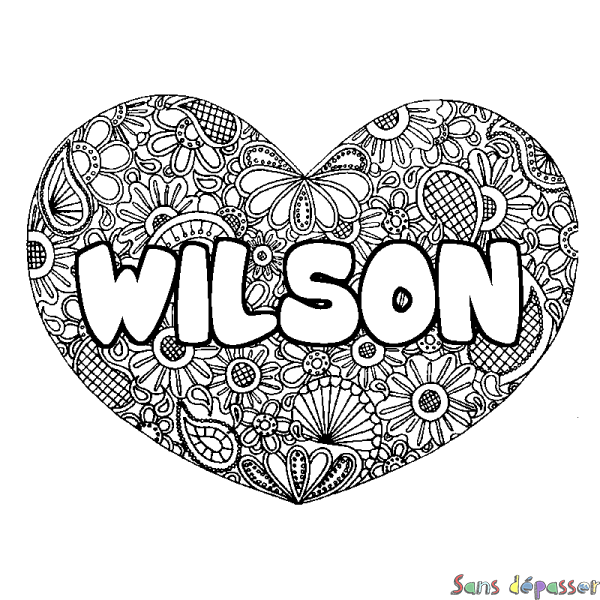 Coloriage prénom WILSON - d&eacute;cor Mandala coeur