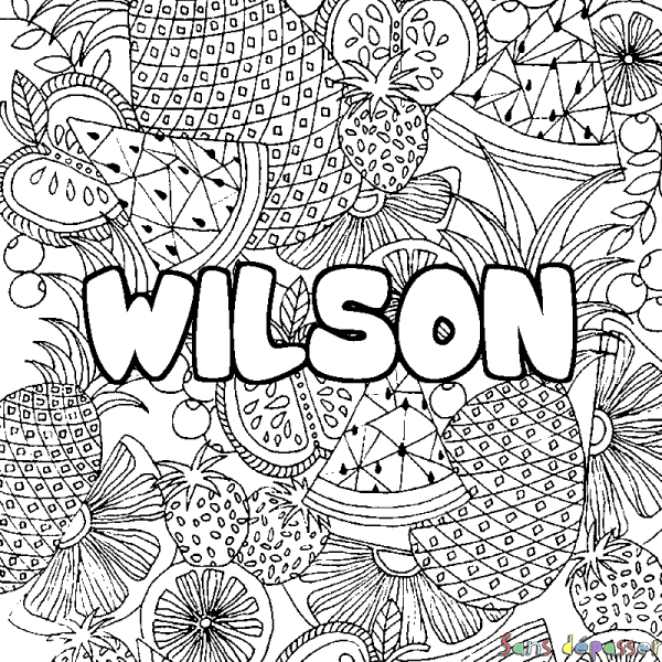 Coloriage prénom WILSON - d&eacute;cor Mandala fruits