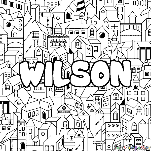 Coloriage prénom WILSON - d&eacute;cor Ville